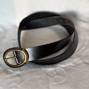 Michael Kors Black Leather Belt with Gold Buckle